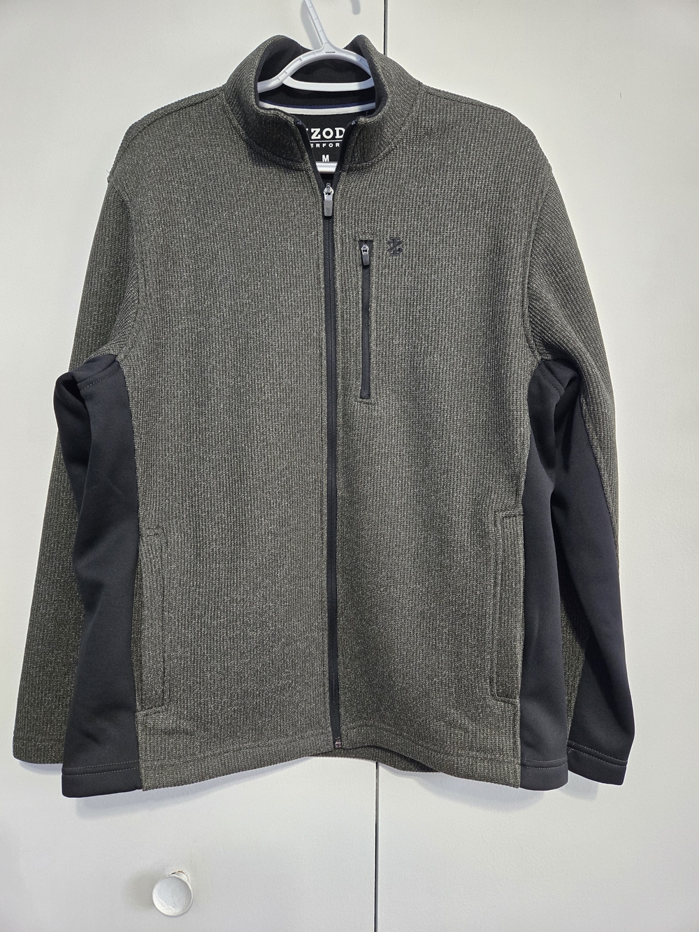 IZOD Perform Full Zip Fleece‎ Jacket Men's Medium Gray Mock Neck Outdoor